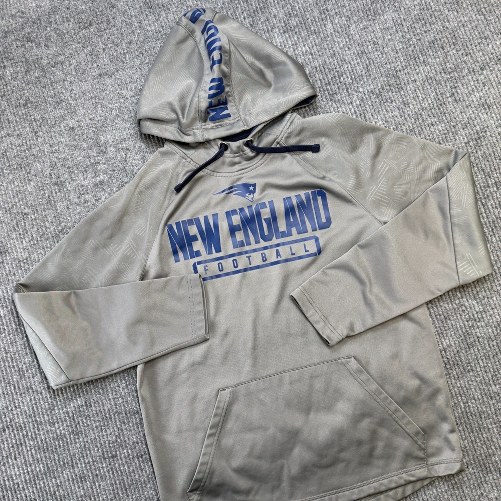 New England Patriots Hoodie Mens Medium‎ Gray Lightweight Fleece Sweatshirt NFL